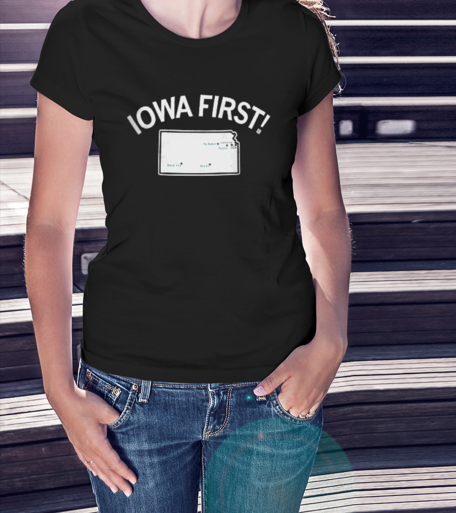 Iowa First Map Ames Newton Des Moines Cities Locations T-Shirt