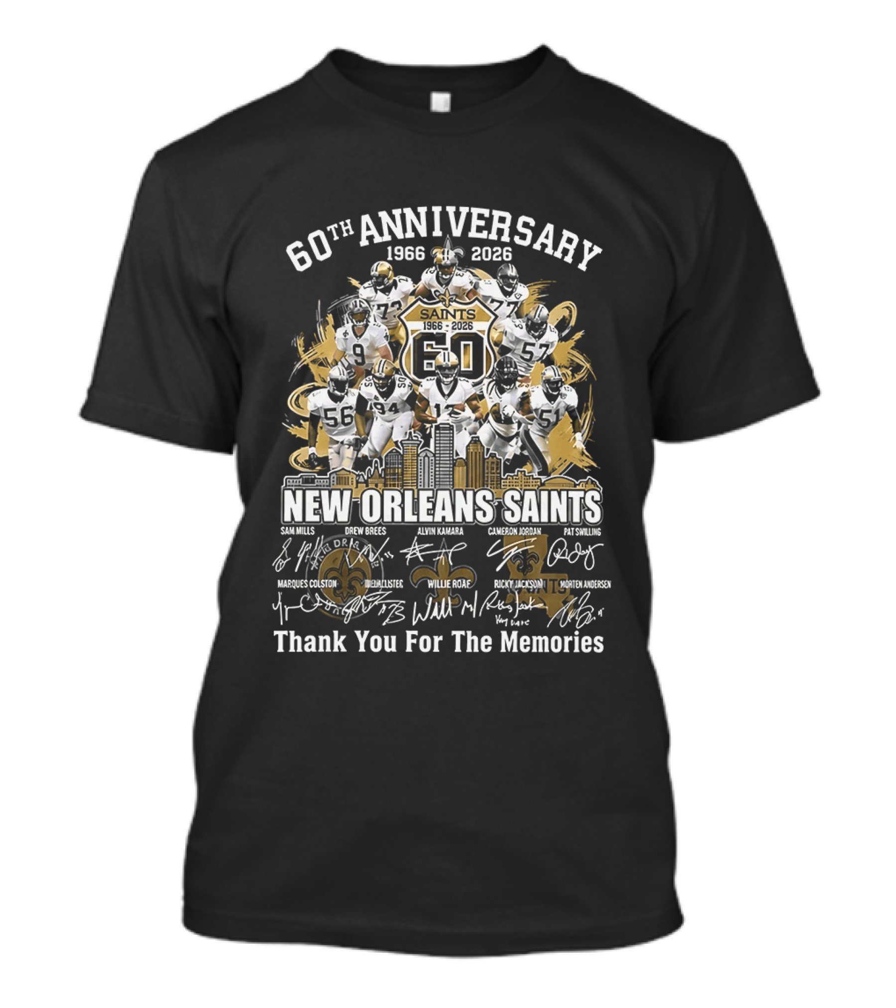 60th Anniversary New Orleans Saints 1966 2026 Legends Thank You For The Memories Signatures T-Shirt