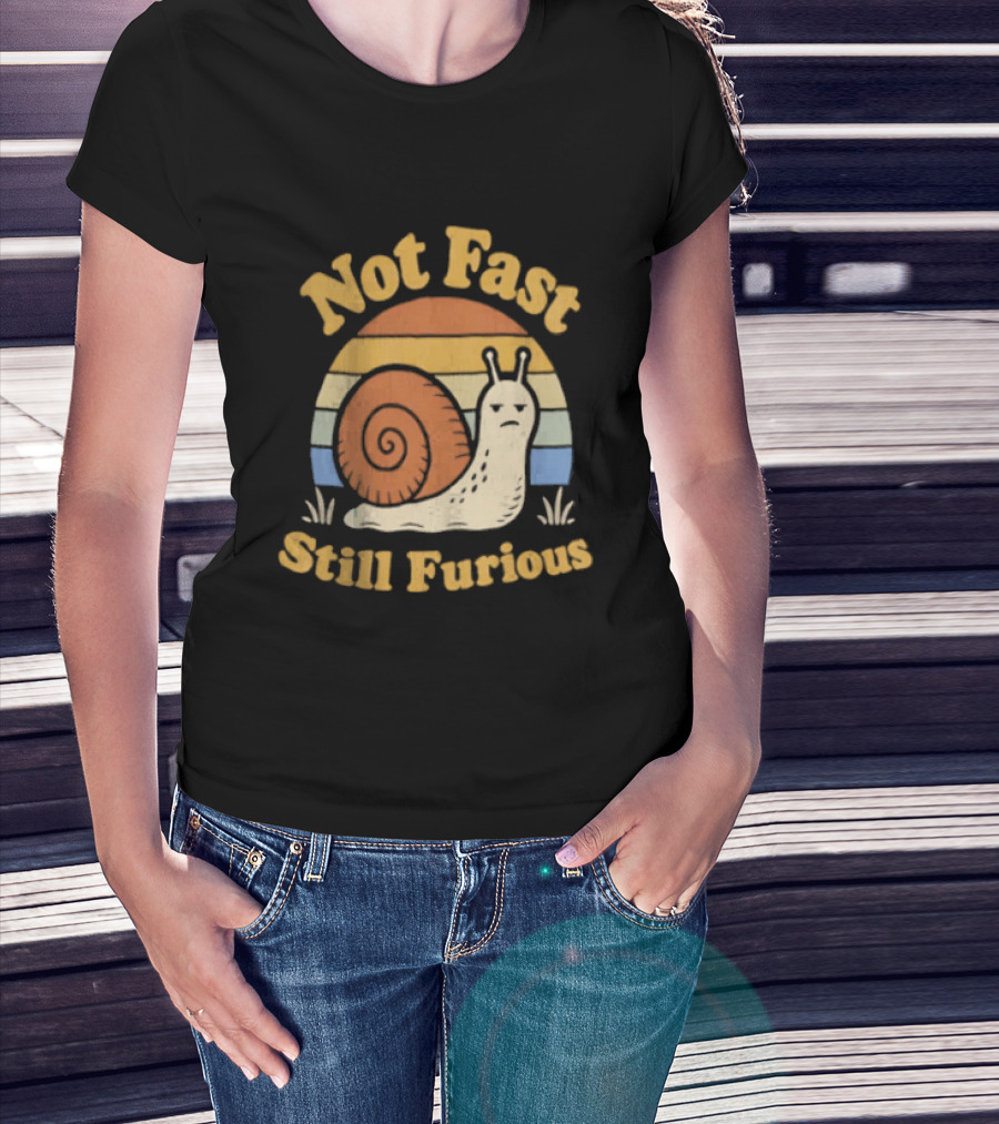 Not Fast Still Furious Vintage Snail Retro Stripes T-Shirt