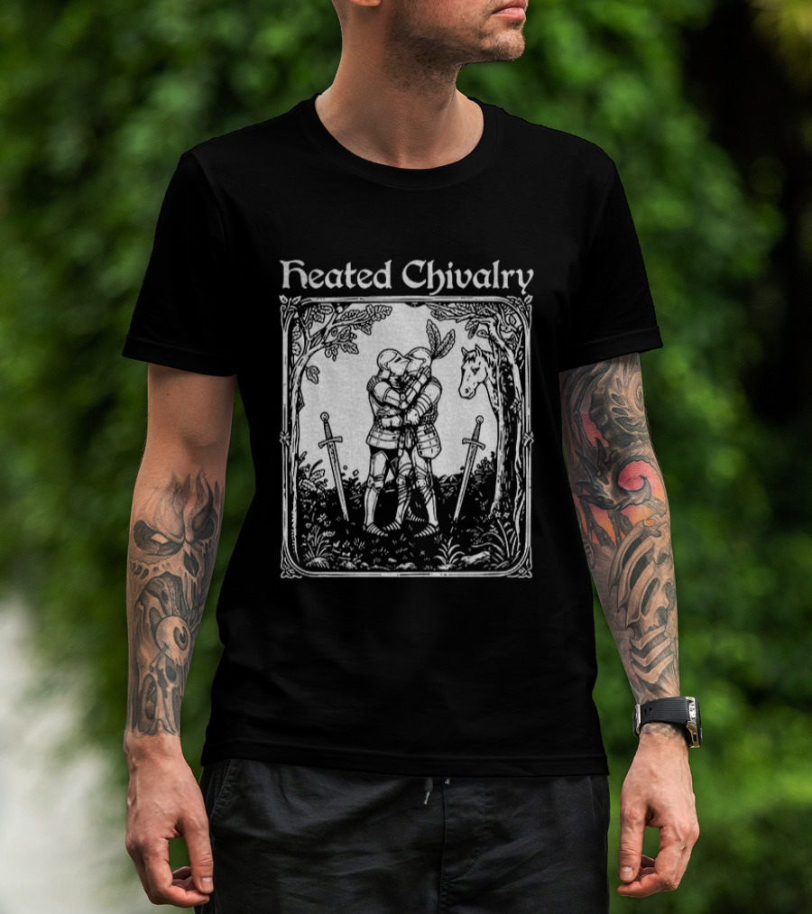 Knights Embrace In Enchanted Forest For Heated Chivalry T-Shirt