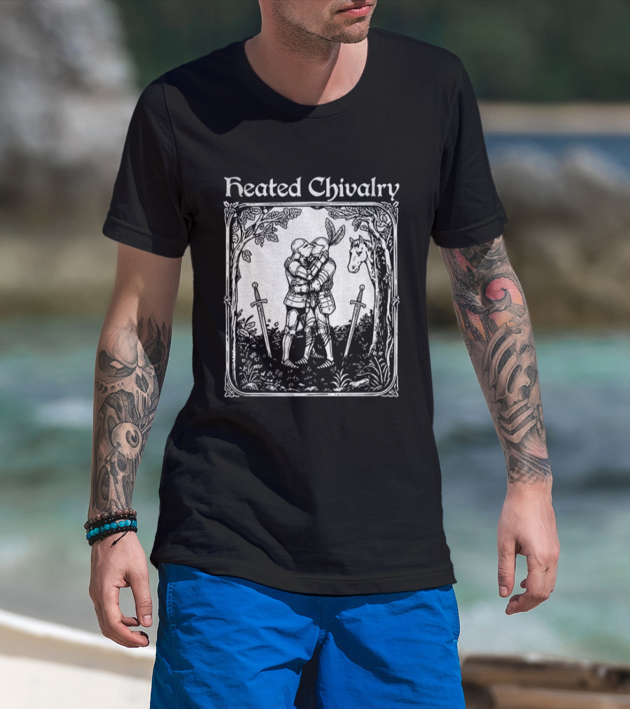 Knights Embrace In Enchanted Forest For Heated Chivalry T-Shirt