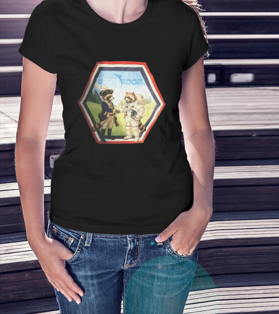 Orbits Edge Raccoon Soldier And Astronaut Handshake Cartoon T-Shirt