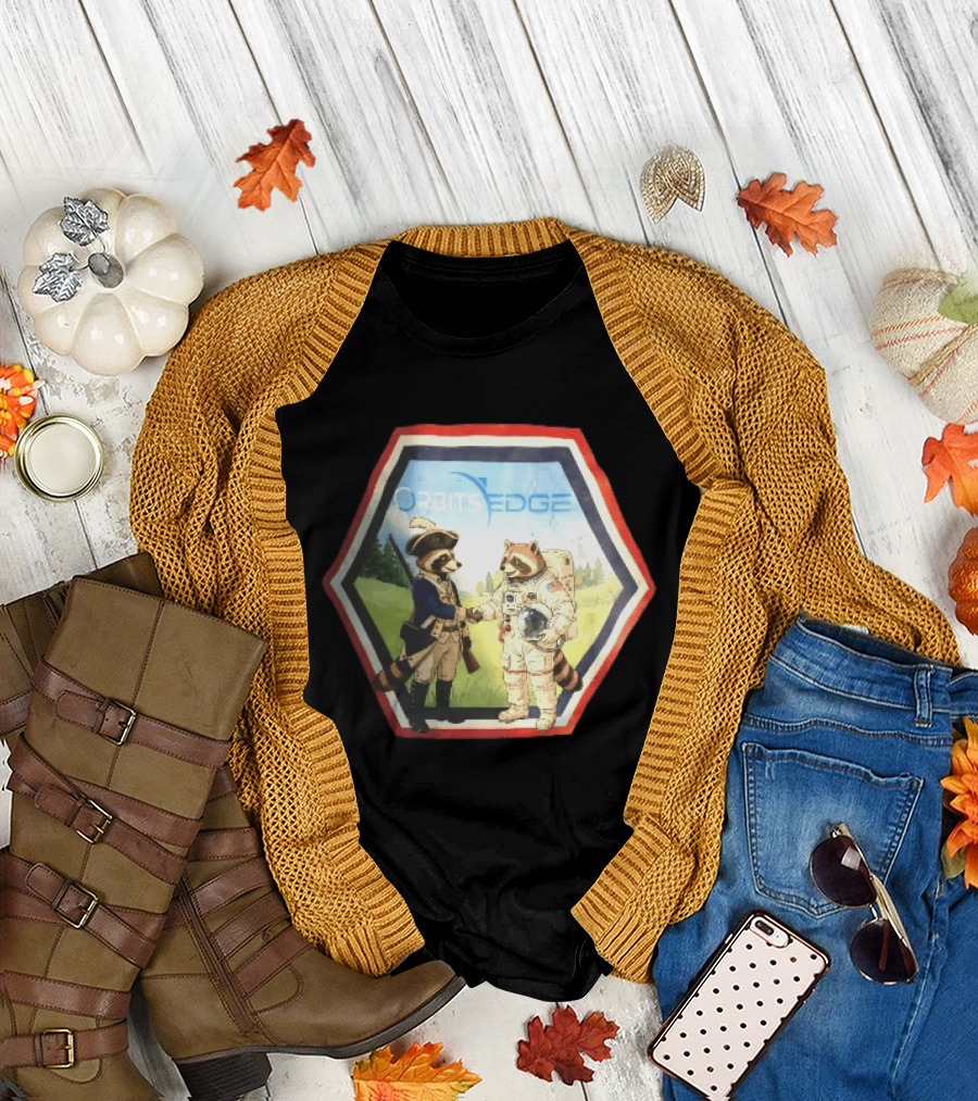 Orbits Edge Raccoon Soldier And Astronaut Handshake Cartoon T-Shirt