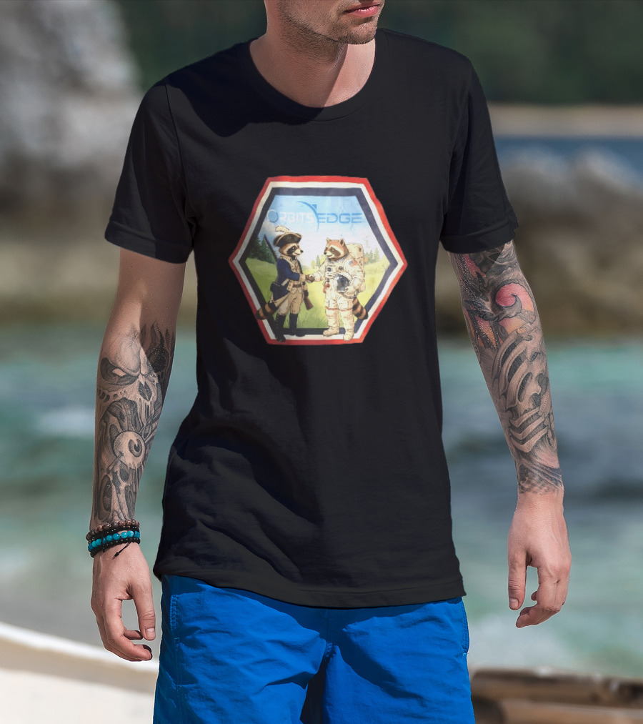Orbits Edge Raccoon Soldier And Astronaut Handshake Cartoon T-Shirt