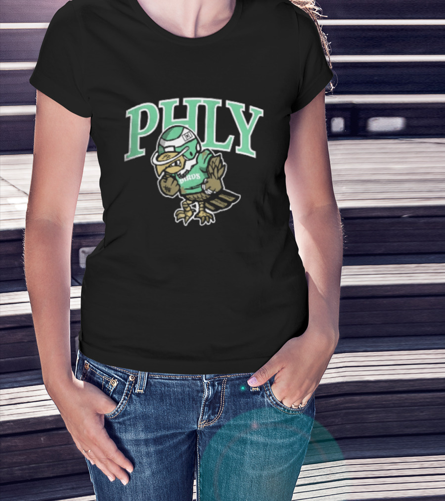 Philadelphia Eagles Phly Birds Cartoon Football Helmet Crewneck T-Shirt