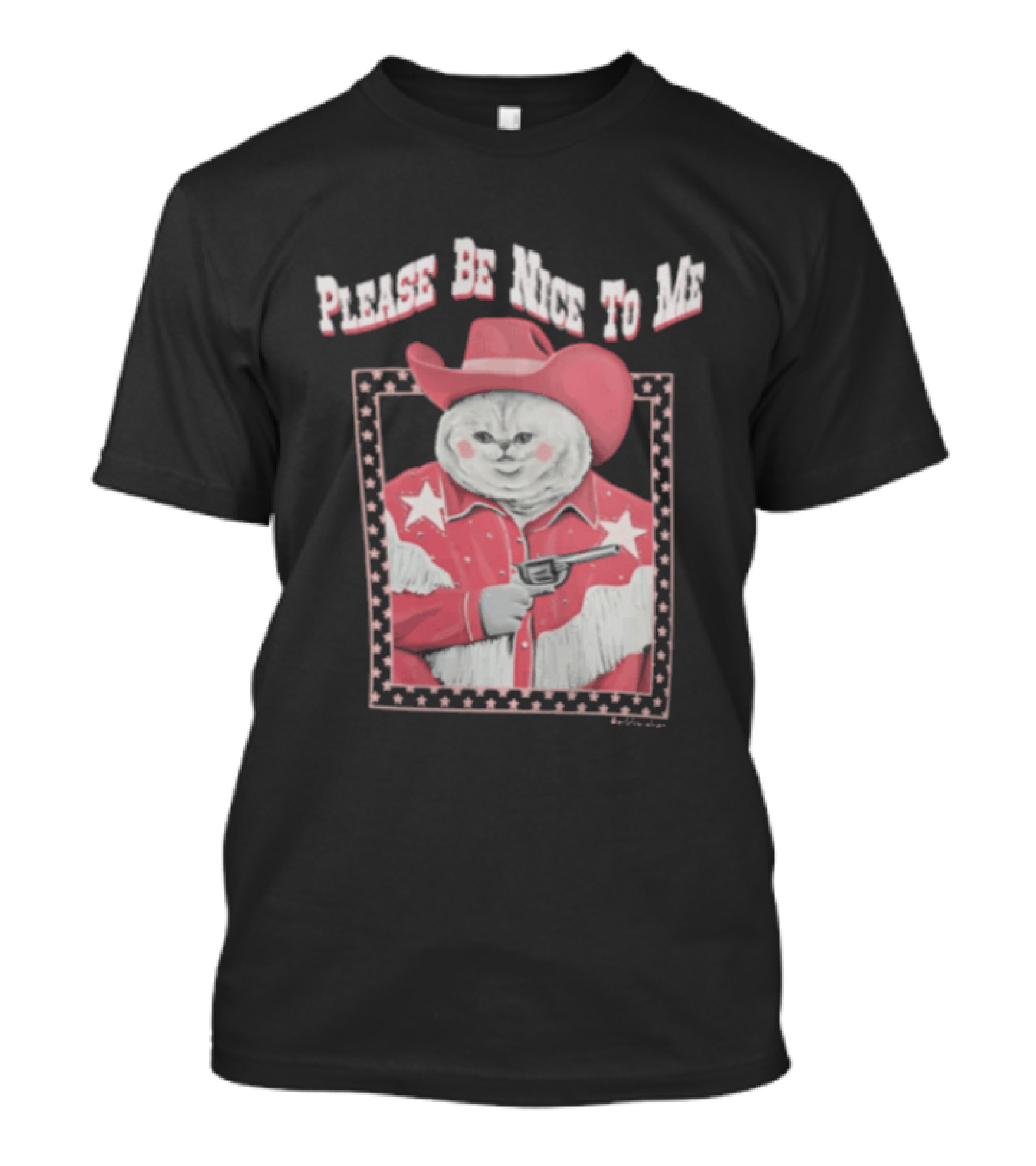 Please Be Nice To Me Cat Cowboy Red Hat Stars Weapon T-Shirt