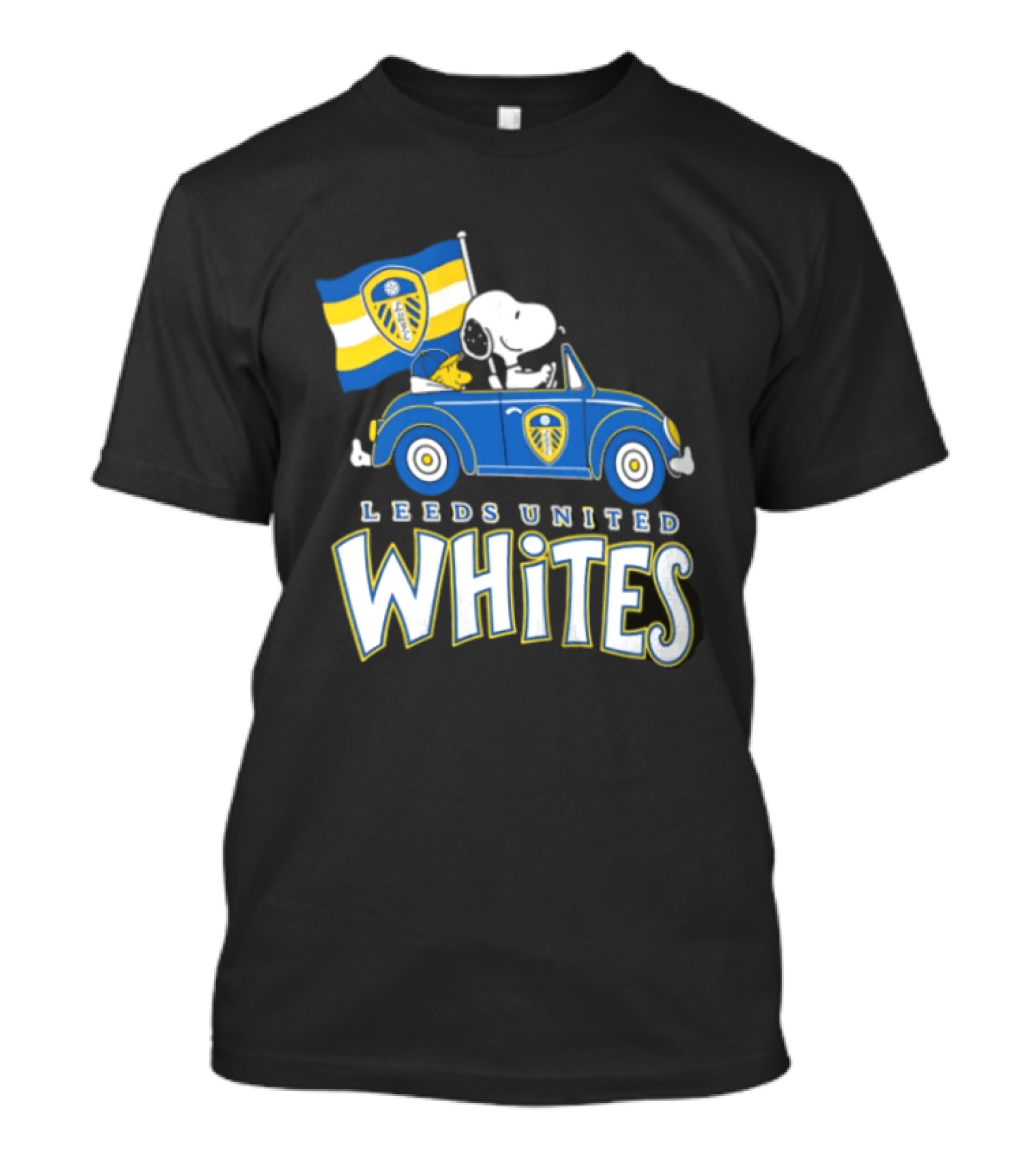 Leeds United Whites Snoopy Car Driving With Flag T-Shirt