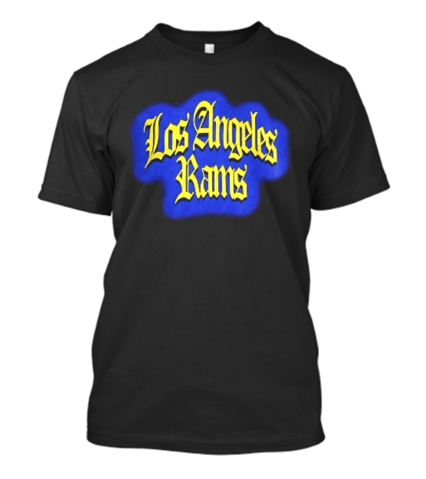 Los Angeles Rams Yellow Gothic Letters Blue Aura T-Shirt