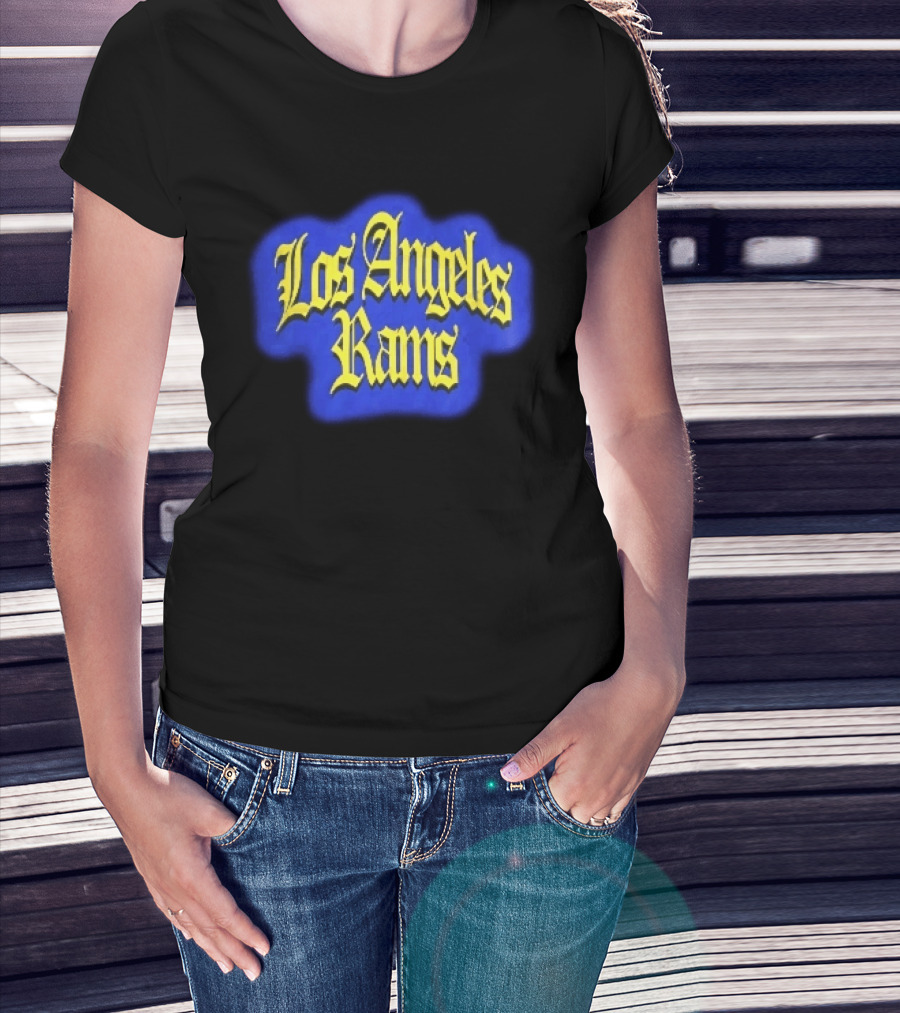 Los Angeles Rams Yellow Gothic Letters Blue Aura T-Shirt
