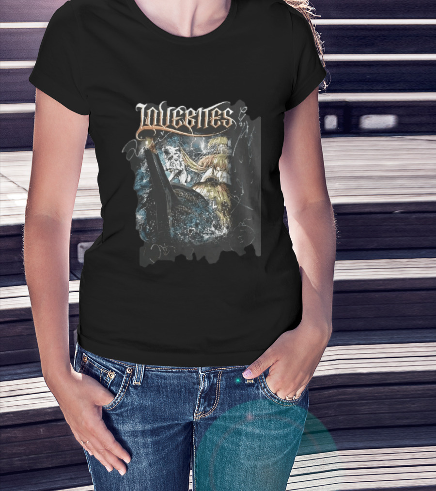 Lovebites Howling White Wolf Ship Amidst Ocean Storm And Lightning Waves T-Shirt