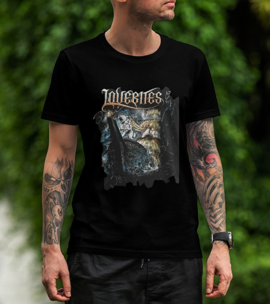 Lovebites Howling White Wolf Ship Amidst Ocean Storm And Lightning Waves T-Shirt