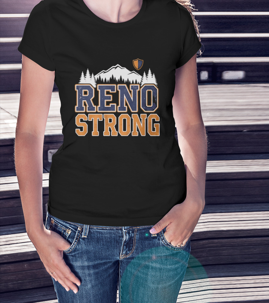 Reno Strong Nevada Wildfire Relief Support Mountain Shield Trees T-Shirt