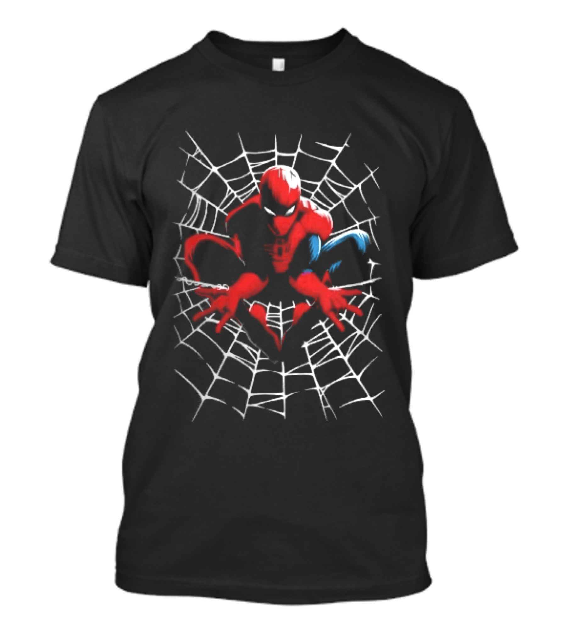 Marvel Spider Man Crouching Red Blue White Web Black T-Shirt