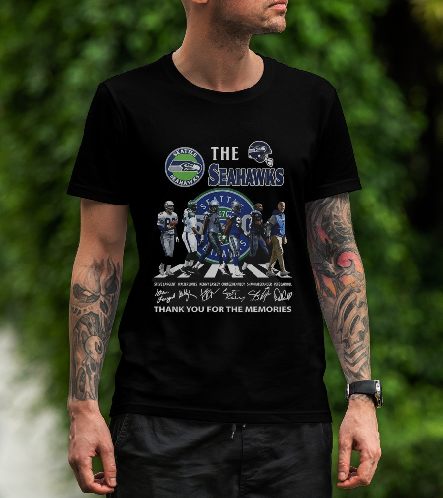 Seattle Seahawks Legends Signatures Walking Abbey Road Thank You For The Memories T-Shirt