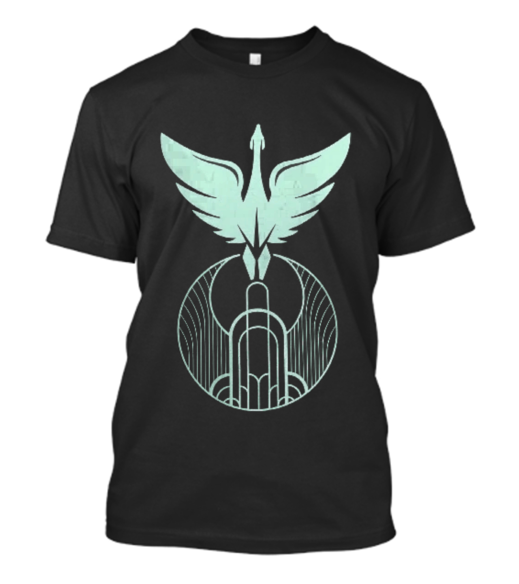Teal Art Deco Symmetrical Swan Crest Wings Geometric T-Shirt