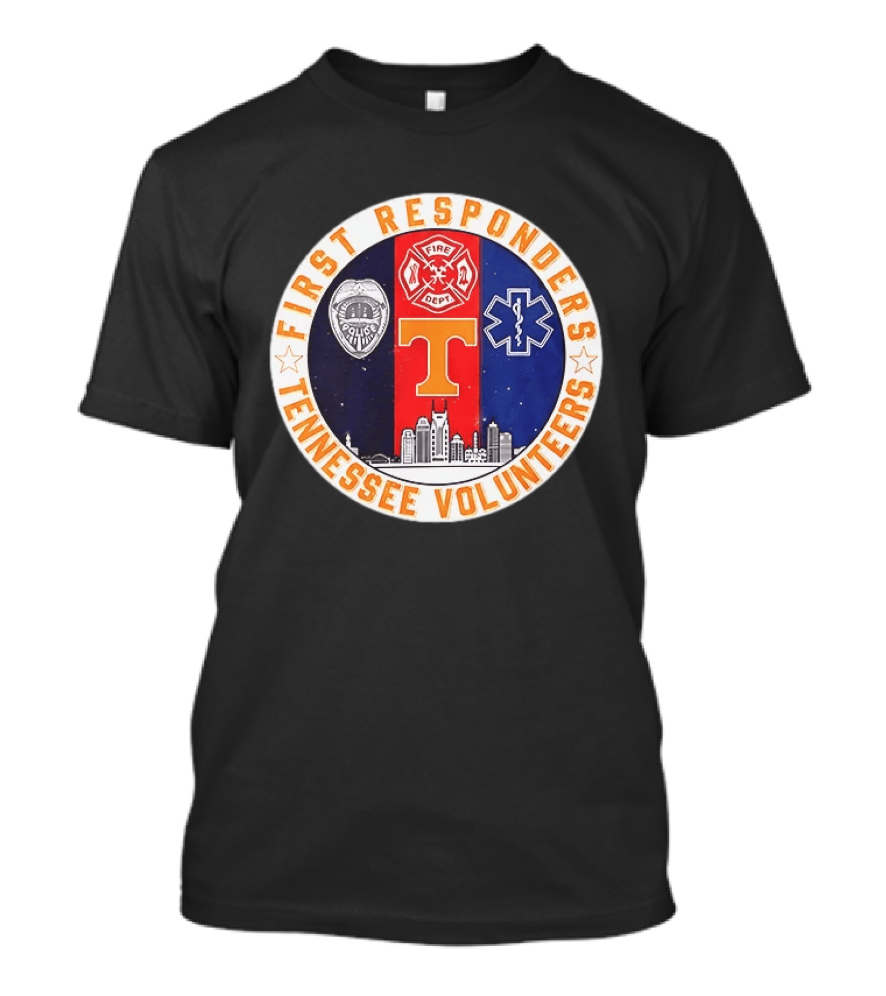 Tennessee Volunteers First Responders Police Fire EMS Skyline T-Shirt