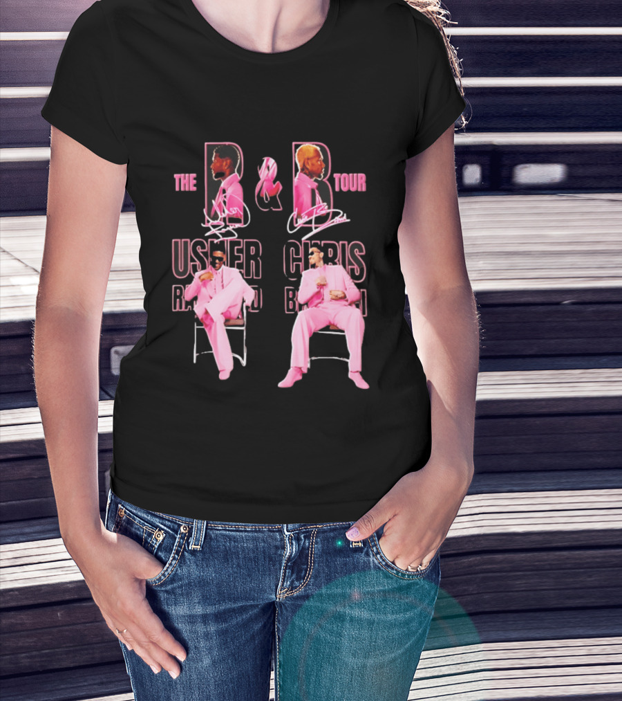 The R&B Tour Usher Raymond Chris Brown Pink Suit Concert Collaboration T-Shirt