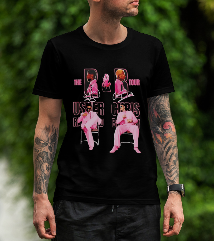 The R&B Tour Usher Raymond Chris Brown Pink Suit Concert Collaboration T-Shirt