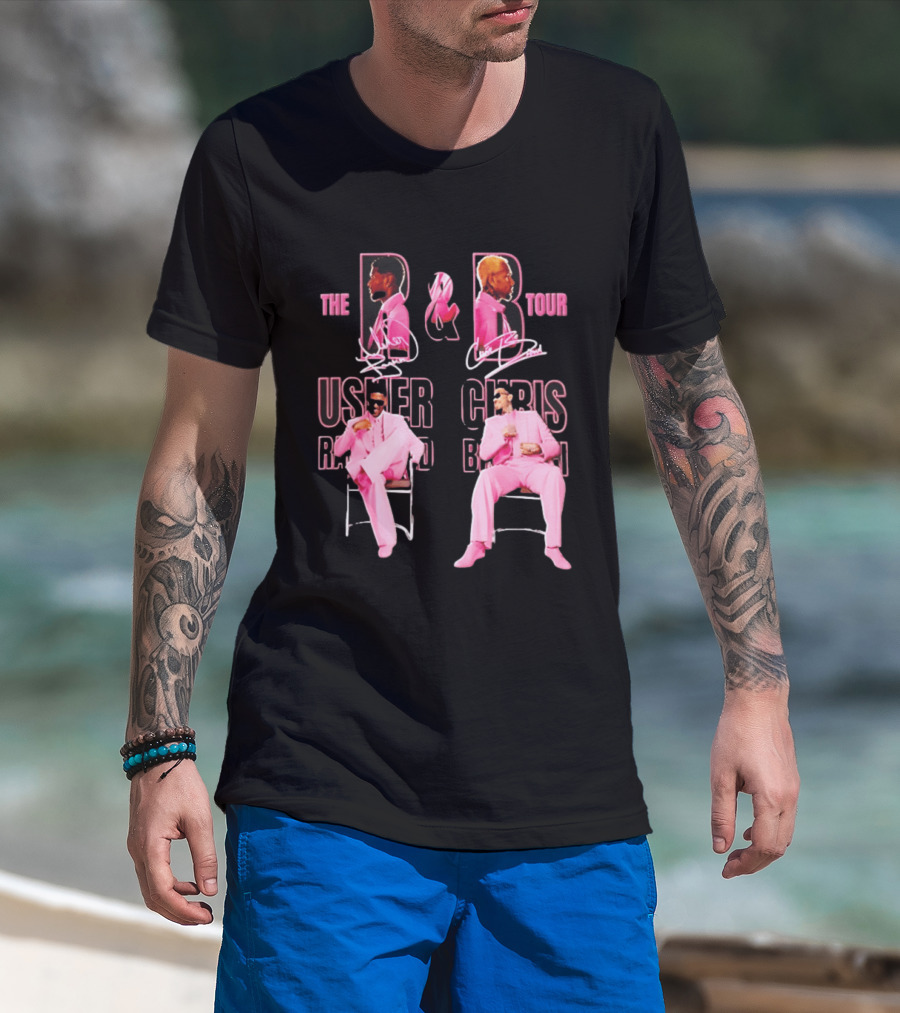 The R&B Tour Usher Raymond Chris Brown Pink Suit Concert Collaboration T-Shirt