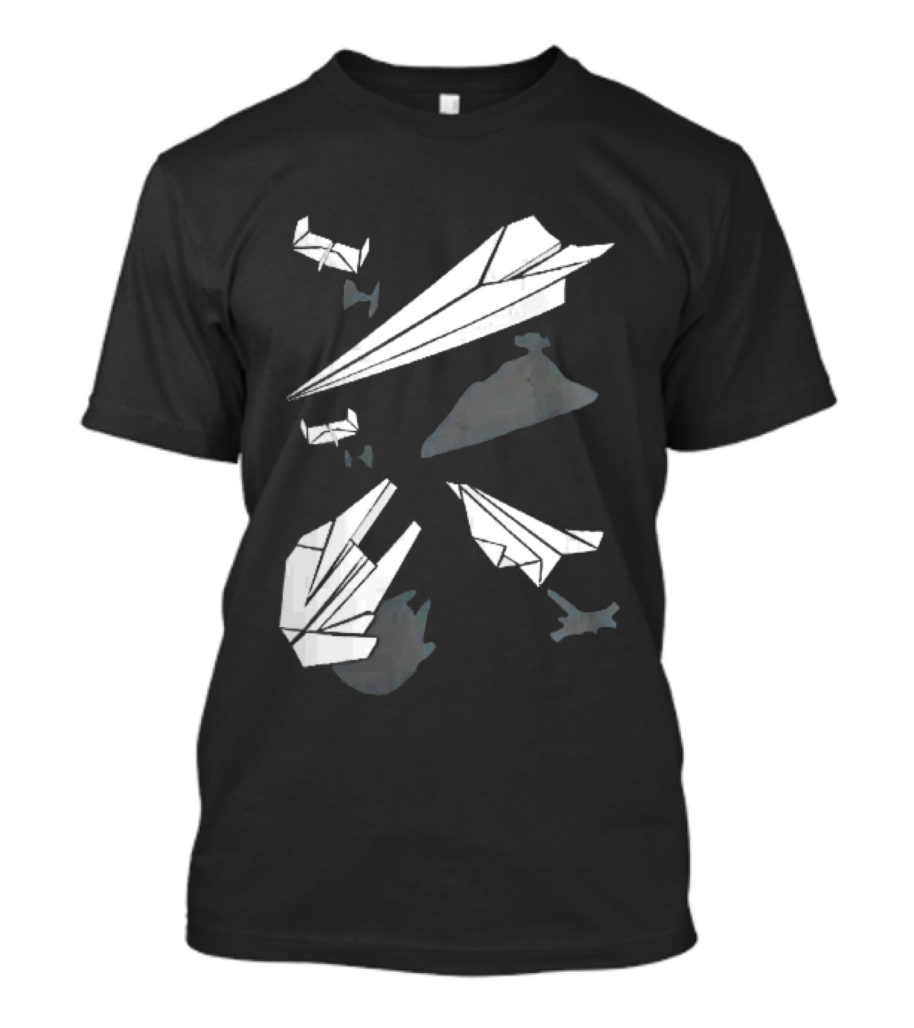 White Origami Paper Airplanes Star Wars Spaceship Shadow Illusions T-Shirt