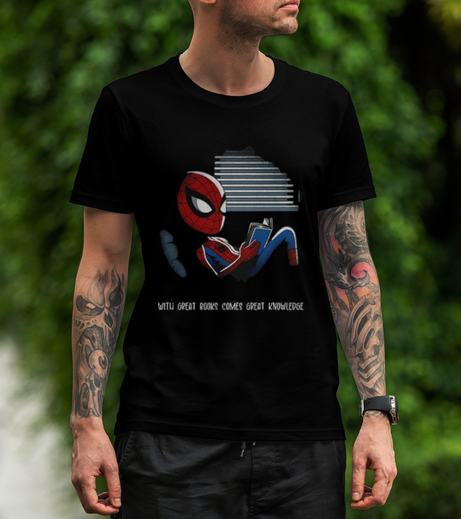 With Great Books Comes Great Knowledge Spider Man Reading T-Shirt