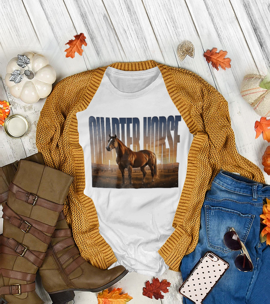 Quarter Horse Muscular Brown Stallion Sunset Landscape T-Shirt