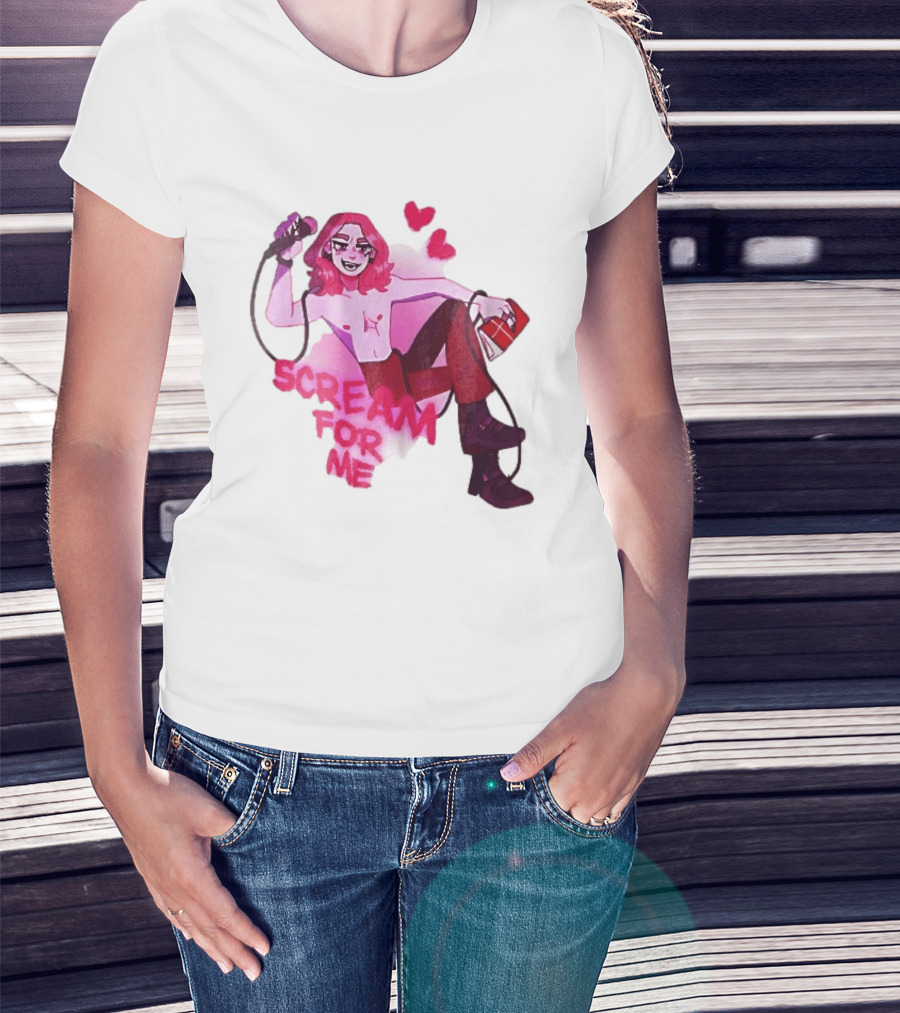 Scream For Me Pink Hair Microphone Book Cartoon T-Shirt