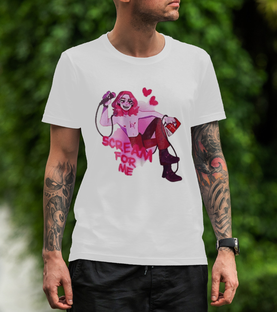 Scream For Me Pink Hair Microphone Book Cartoon T-Shirt