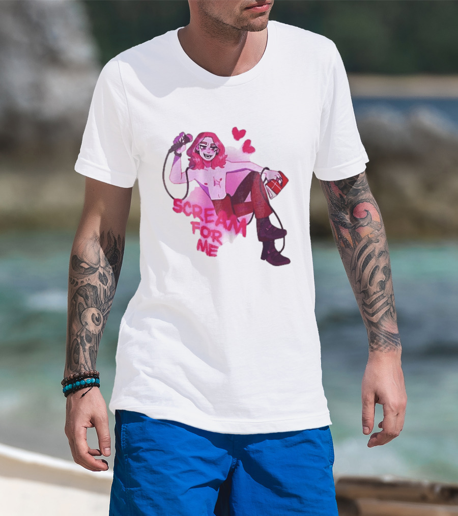 Scream For Me Pink Hair Microphone Book Cartoon T-Shirt