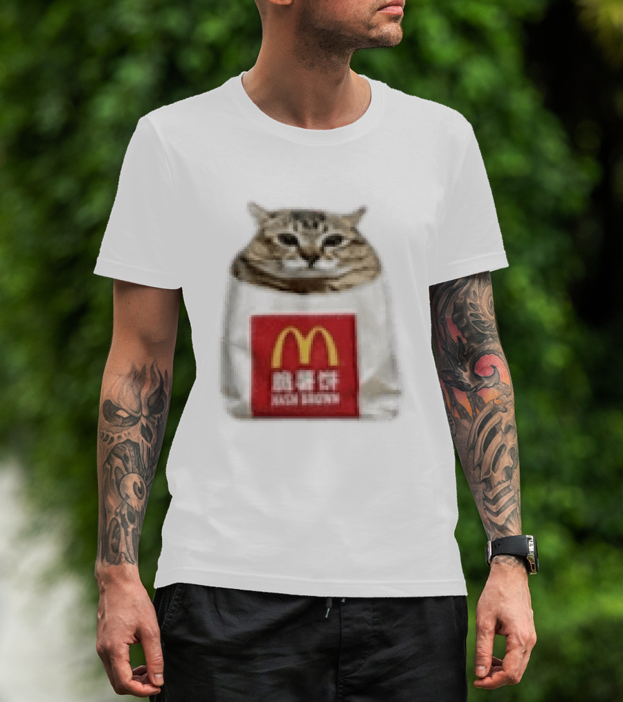 Happy Mei Mei Cat In McDonald's Hash Brown Bag T-Shirt