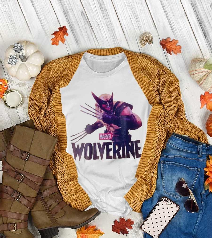 Marvel Wolverine Masked Superhero Claws Extended Purple Glow T-Shirt