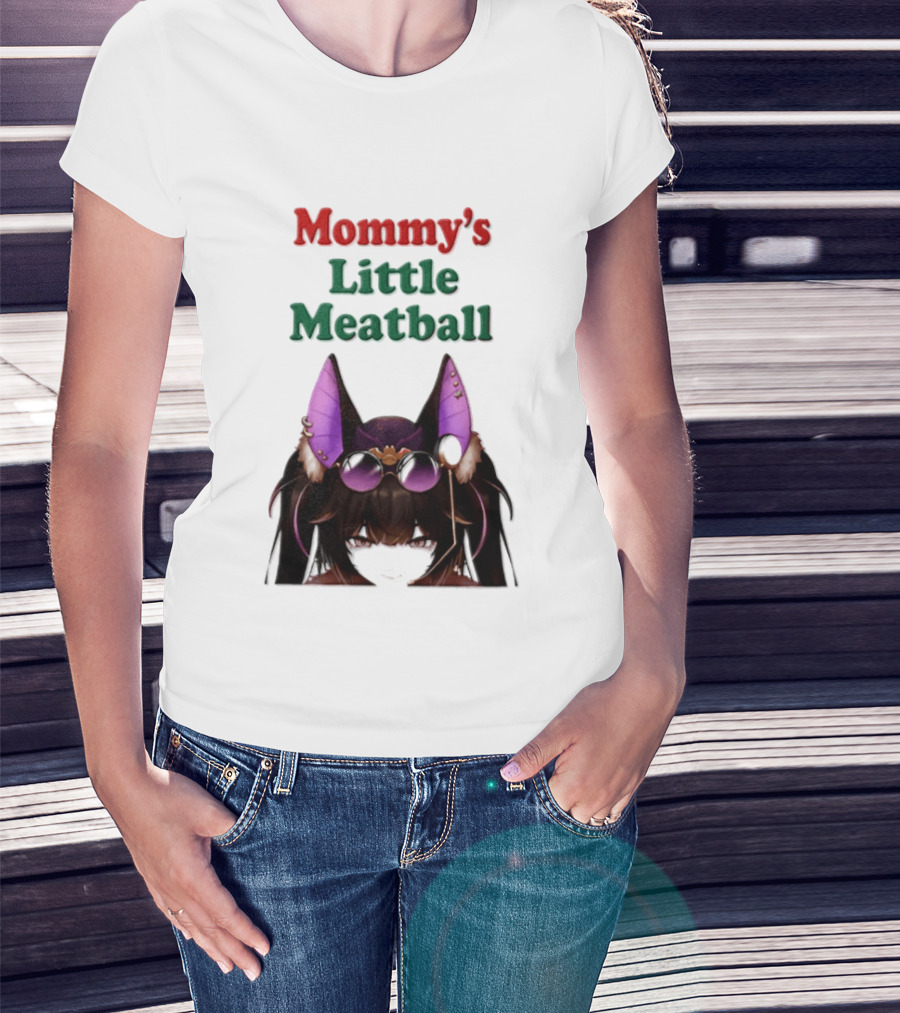 Mommy's Little Meatball Bat Vtuber Black Wings Purple Ears Playful T-Shirt