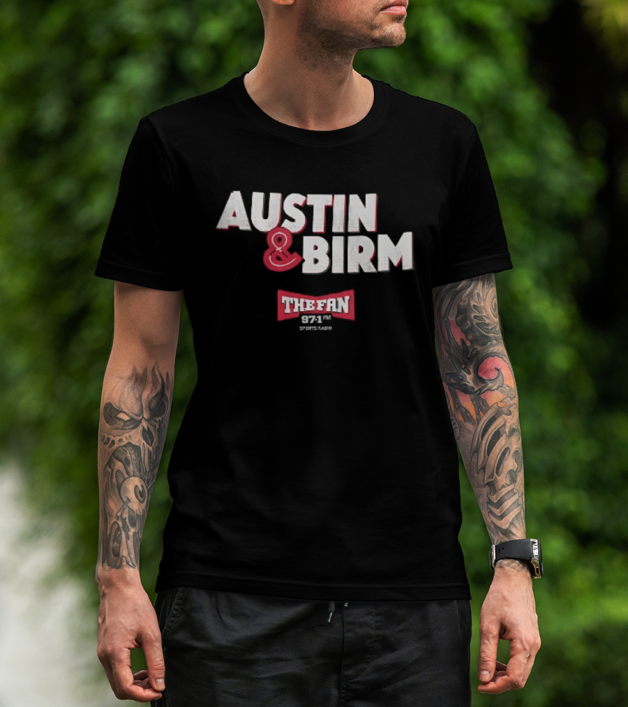 Austin Birm The Fan 97.1 Sports Radio Red Bowtie Block T-Shirt