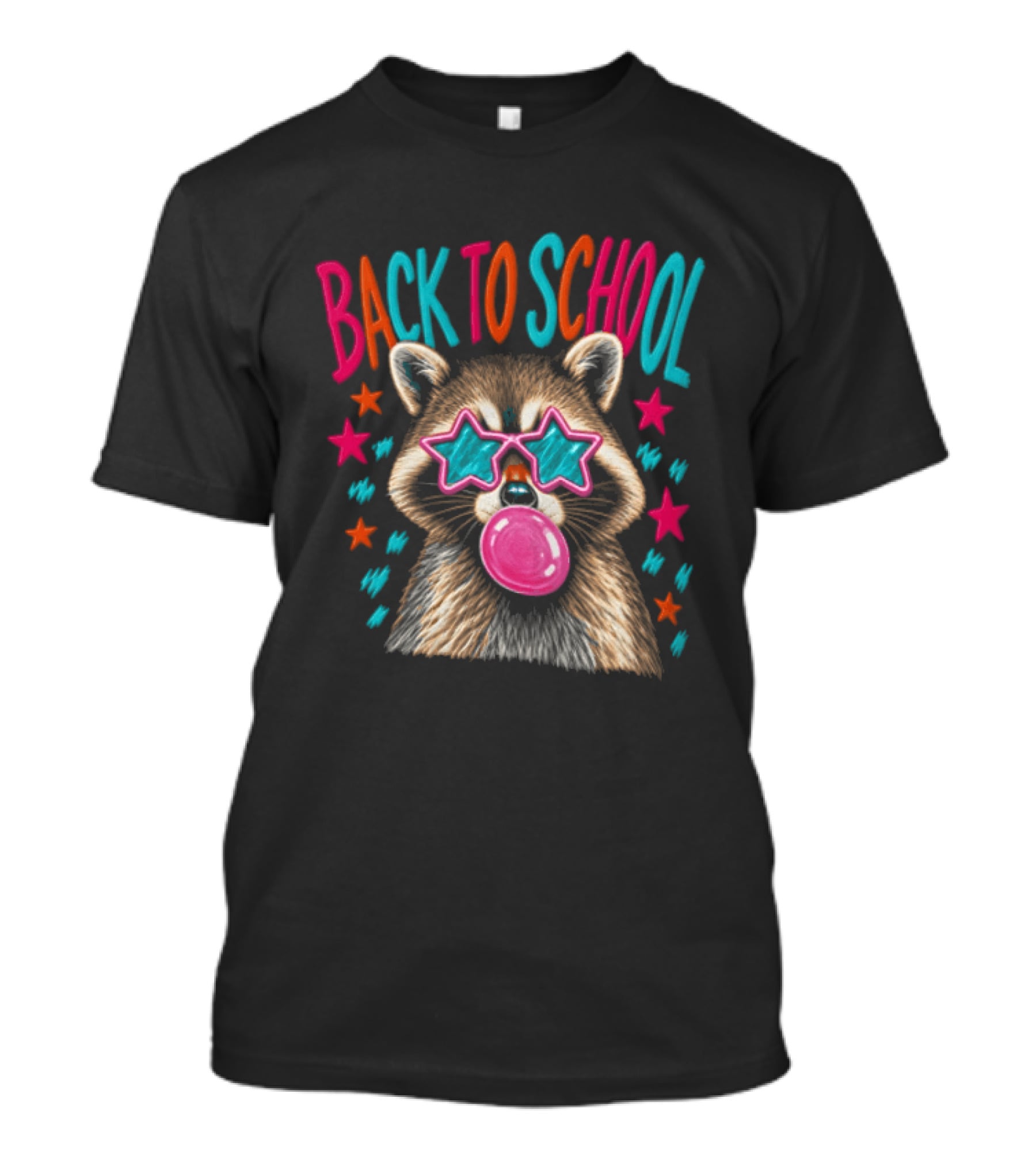Back To School Raccoon Bubble Gum Star Sunglasses Fun Fashion T-Shirt