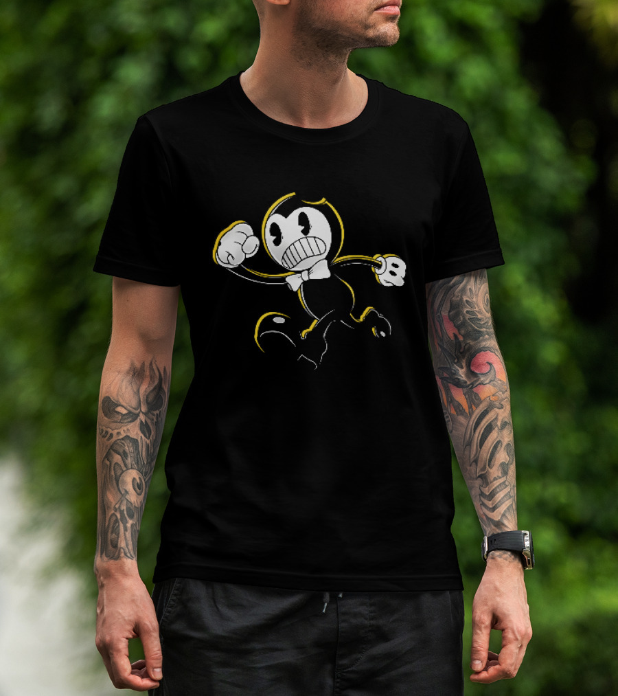 Bendy And The Ink Machine Iconic Cartoon Running With Bowtie T-Shirt