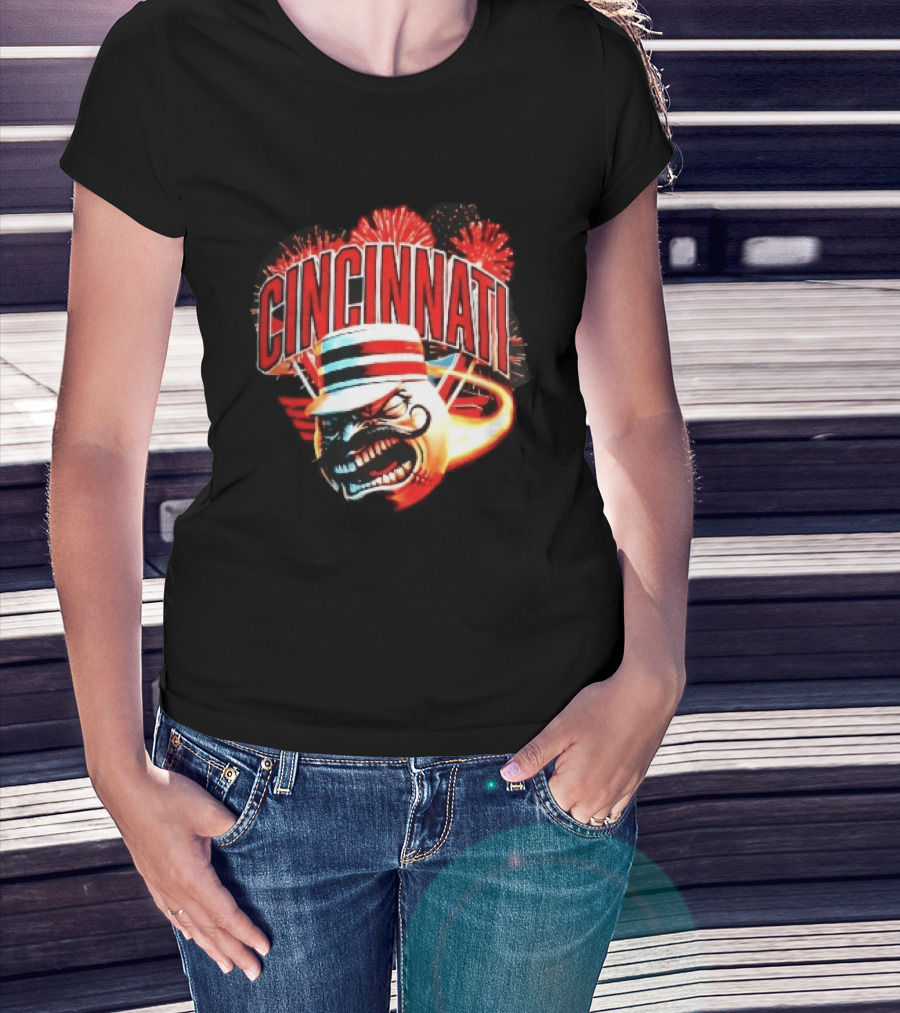 Cincinnati Reds Angry Pillbox Hat Fireball Fireworks MLB T-Shirt