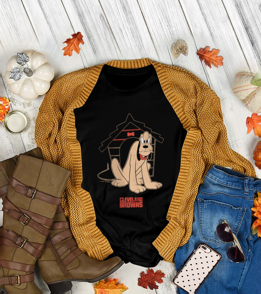 Cleveland Browns Angry Pluto Disney Cartoon Dog Doghouse T-Shirt
