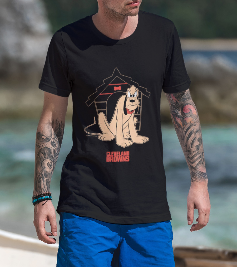 Cleveland Browns Angry Pluto Disney Cartoon Dog Doghouse T-Shirt