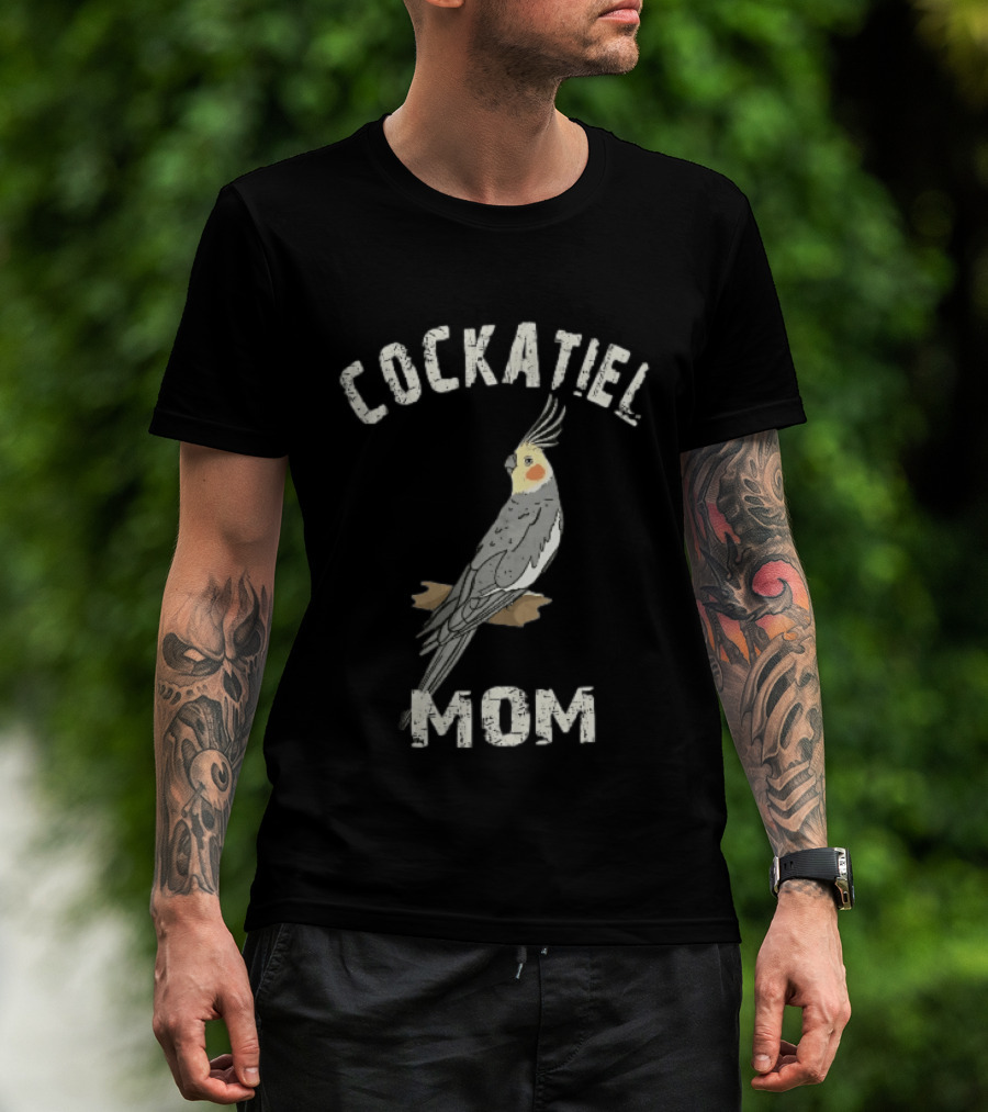 Cockatiel Mom Distressed Grey Bird Illustration Perched On Branch T-Shirt