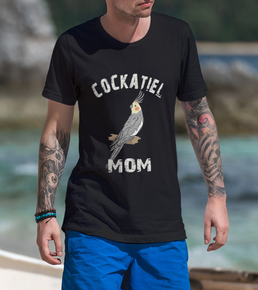 Cockatiel Mom Distressed Grey Bird Illustration Perched On Branch T-Shirt