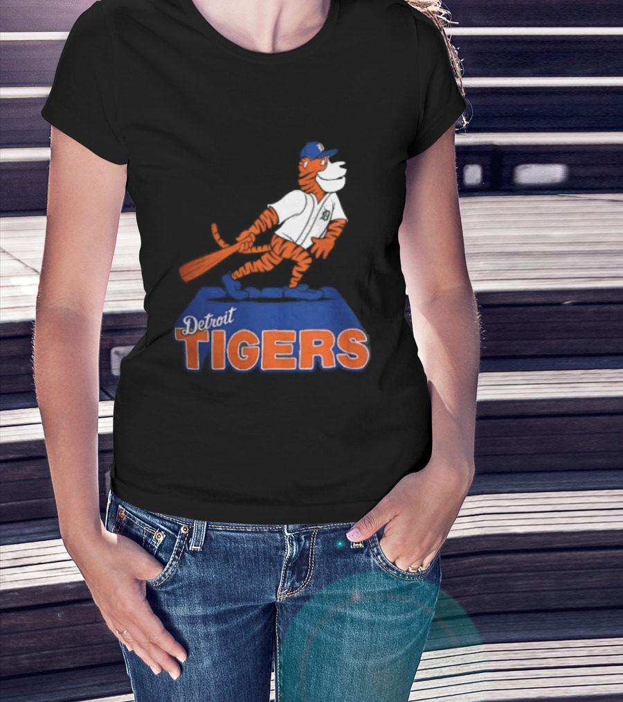 Detroit Tigers MLB Cartoon Player Swinging Bat T-Shirt