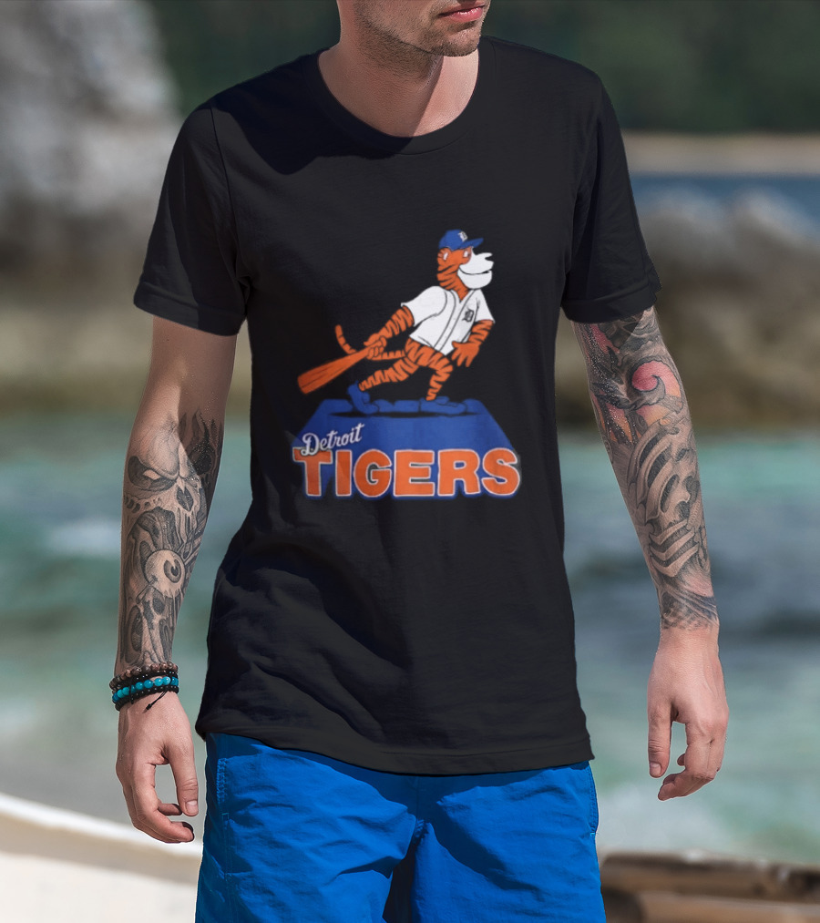 Detroit Tigers MLB Cartoon Player Swinging Bat T-Shirt