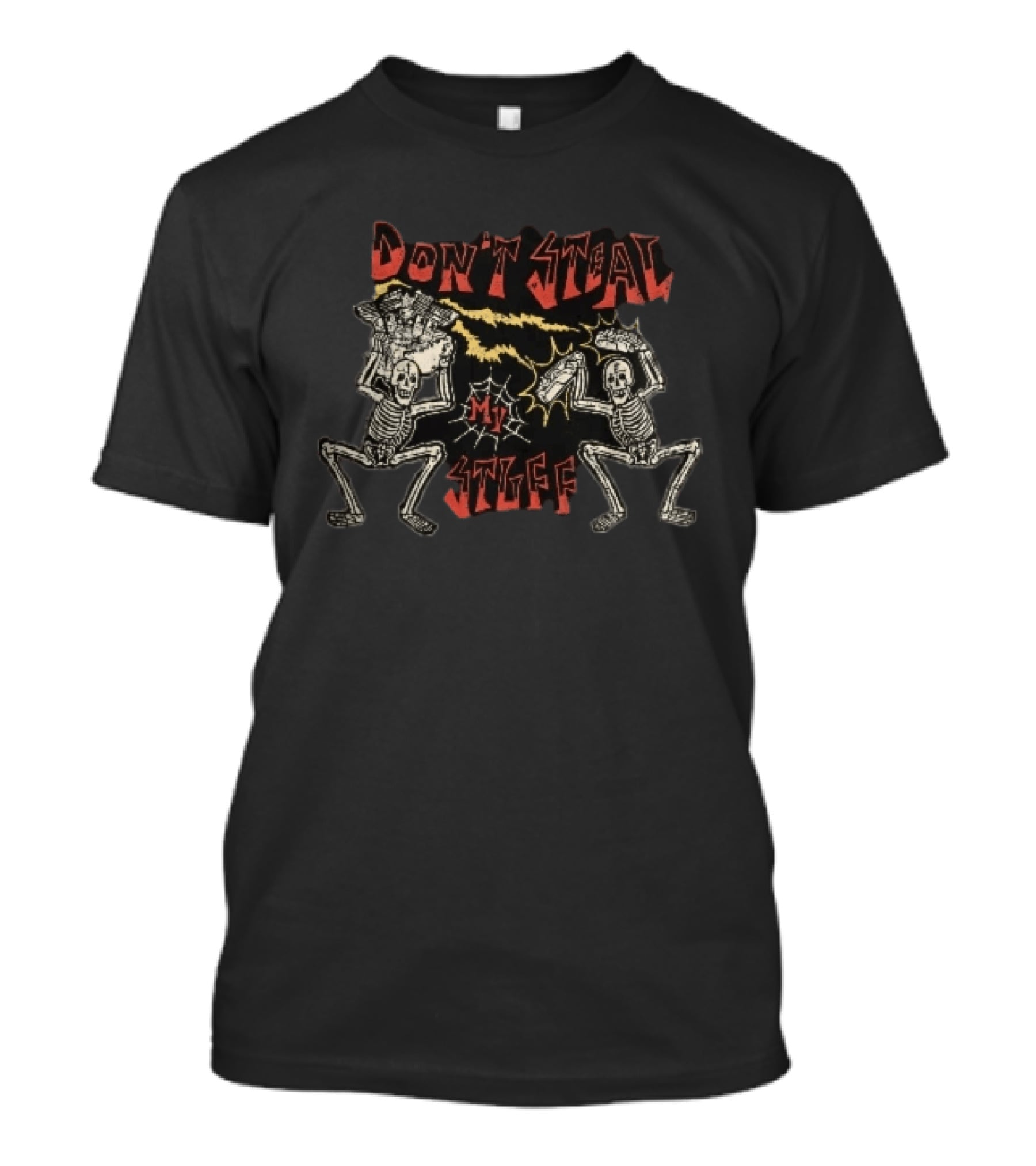 Don't Steal My Stuff Skeletons Motorcycle Engine Lightning Spiderweb T-Shirt