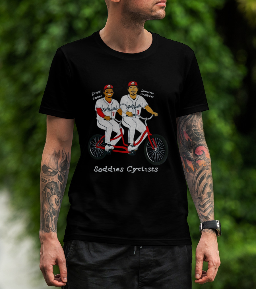 Druw Jones Demetrio Crisantes Sod Poodles Soddies Cyclists Retro Baseball Tandem Riders T-Shirt