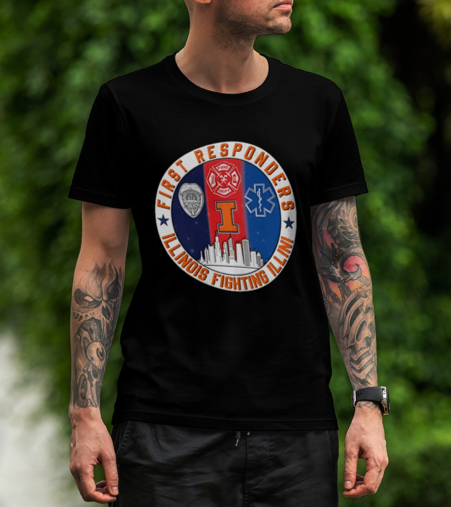 Illinois Fighting Illini First Responders 9.11 Never Forget T-Shirt