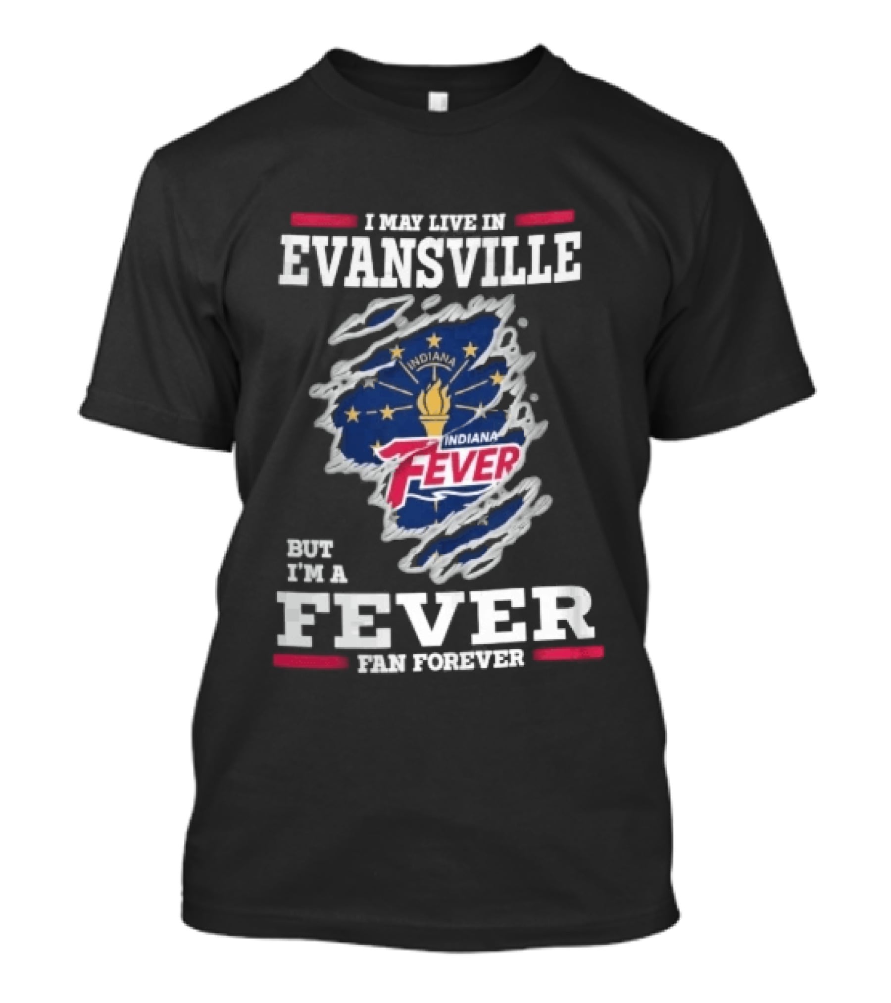 Indiana Fever WNBA Forever Ripped Fabric State Flag Evansville T-Shirt