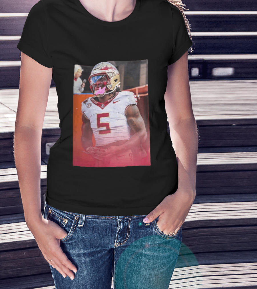 Florida State Seminoles NCAA Football Player Pink Mouthguard Red Gradient T-Shirt
