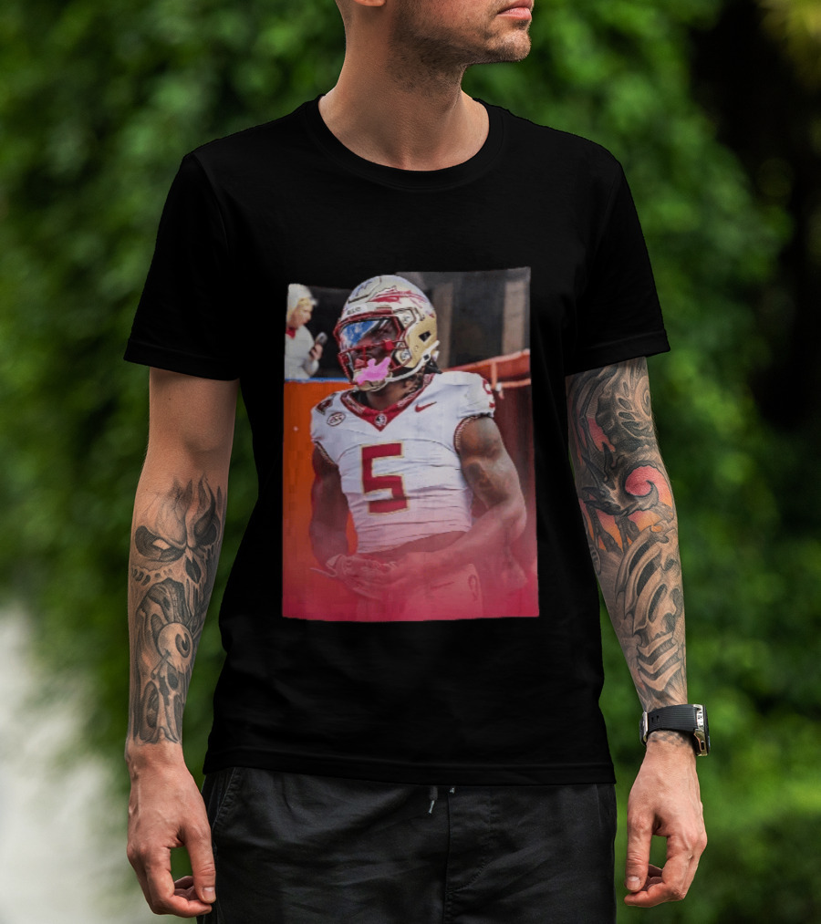 Florida State Seminoles NCAA Football Player Pink Mouthguard Red Gradient T-Shirt