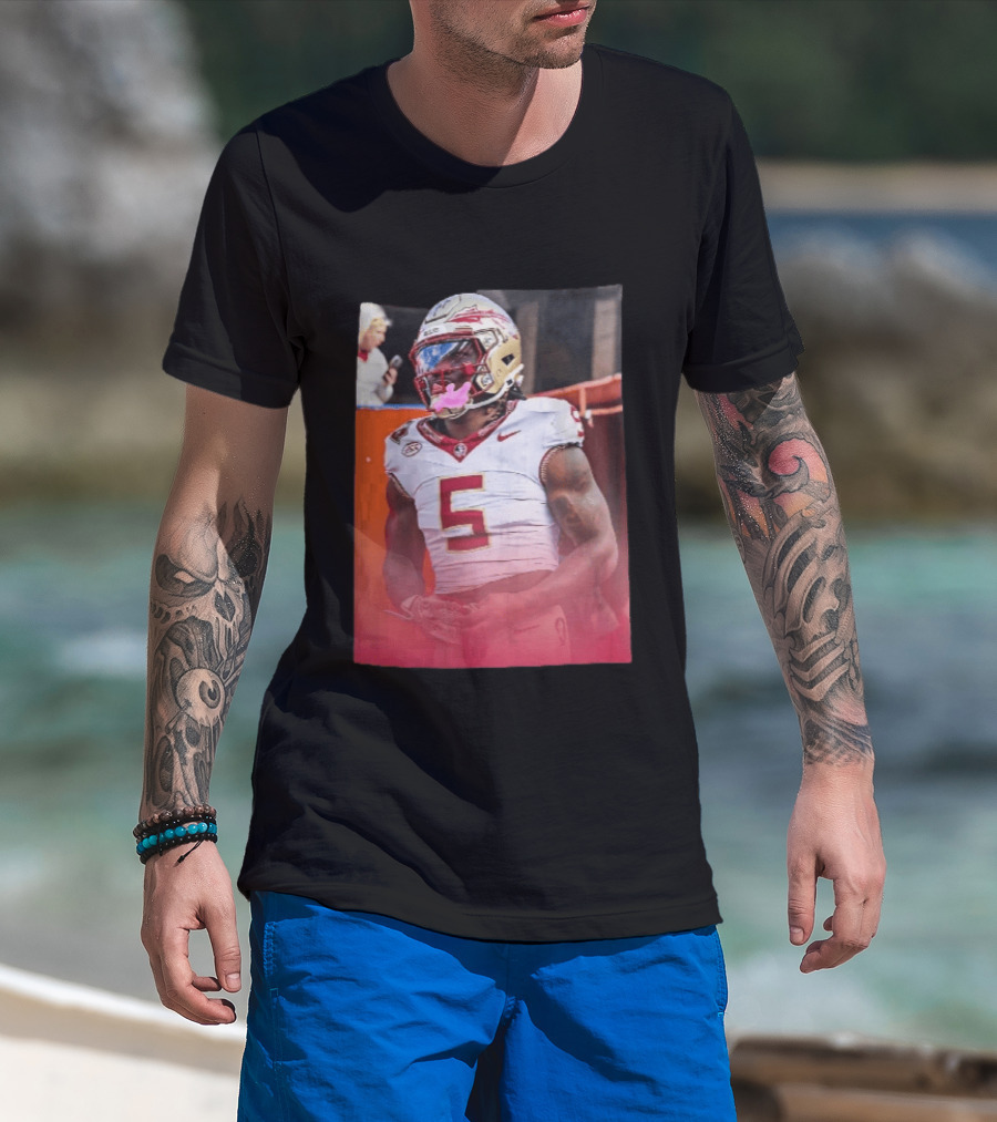Florida State Seminoles NCAA Football Player Pink Mouthguard Red Gradient T-Shirt