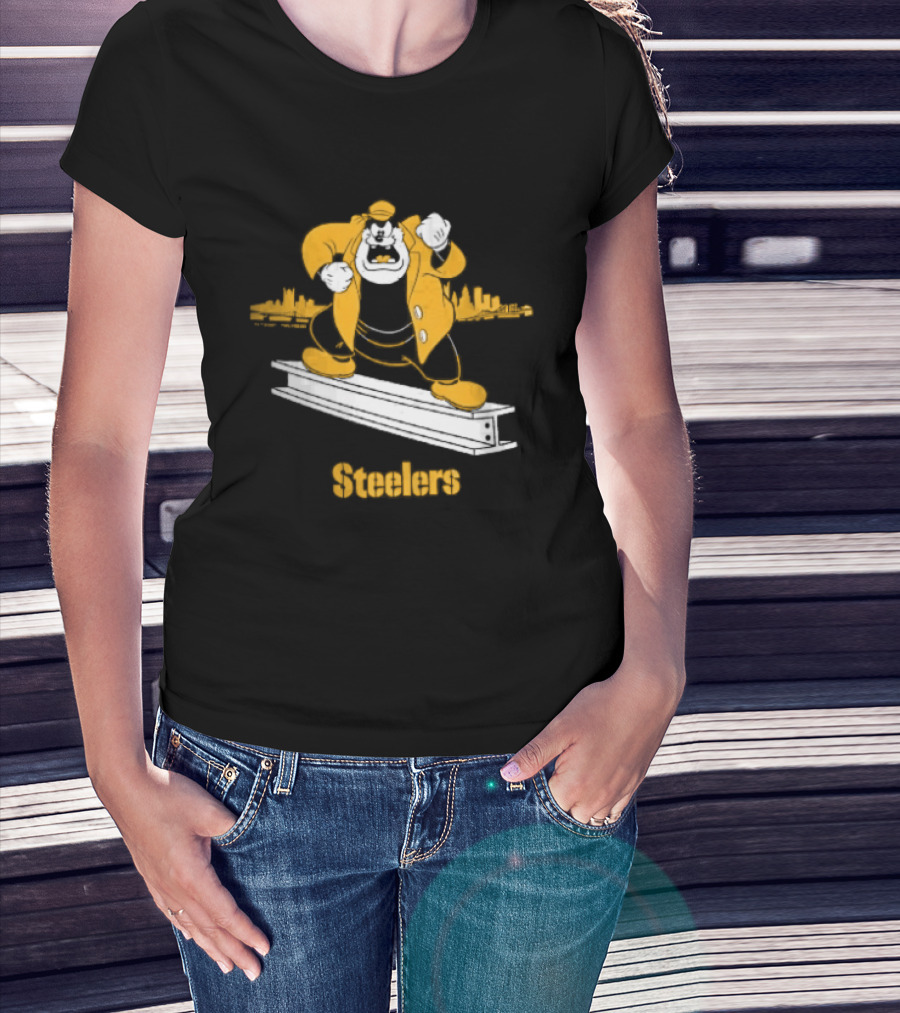 Pittsburgh Steelers Cartoon Pete On Steel Beam Cityscape T-Shirt